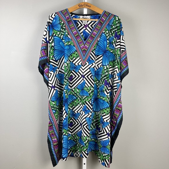 Winlar Caftan Kaftan Womens O/S Floral Butterfly Stripe House Dress‎ Resort - Picture 1 of 6